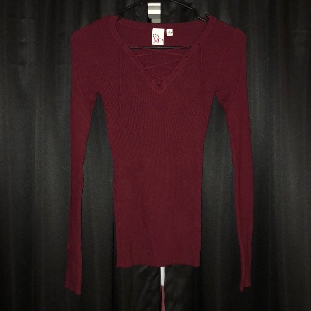 Maroon lace up knit sweater